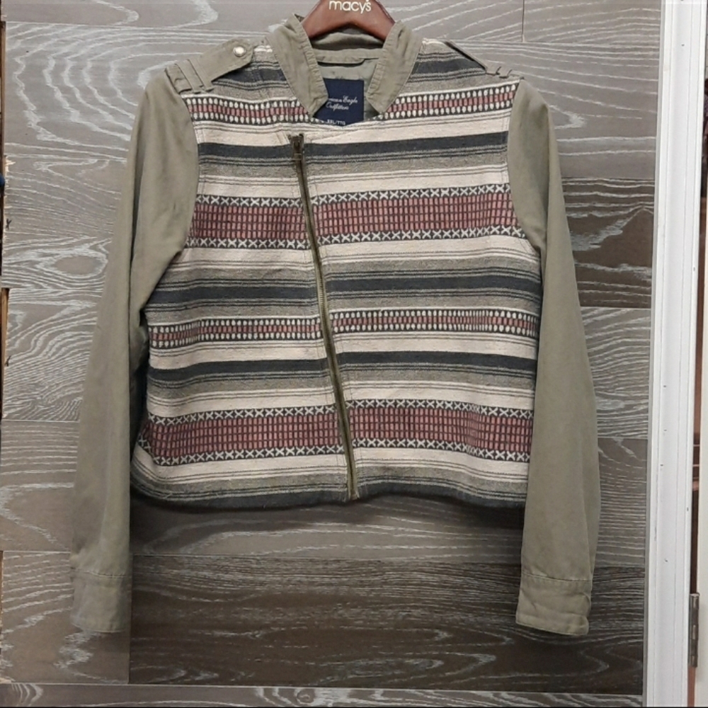 American Eagle southwestern pattern rugged slant zipper plus size jacket - #623
